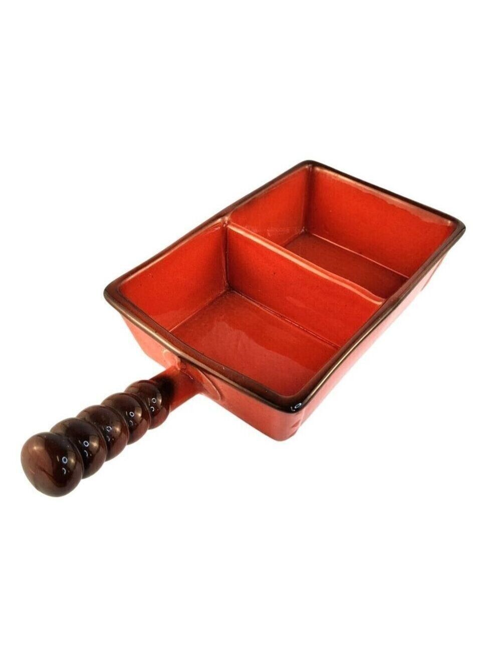 Vintage 60s Metlox Poppytrail Divided Handled Dish Orange/Red Rectangular Mid Ce